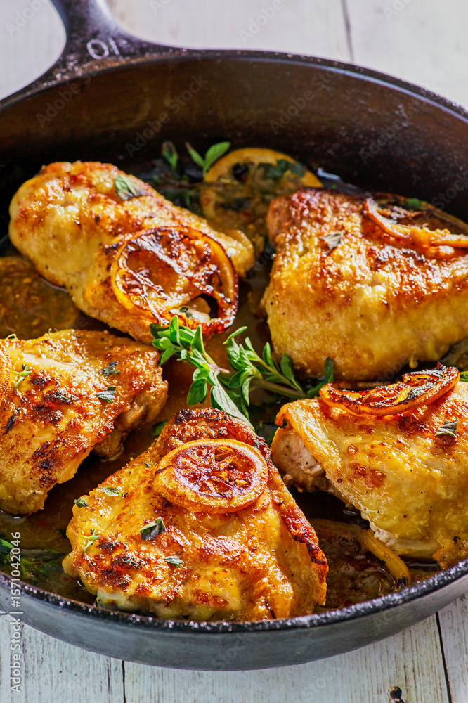 crispy baked chicken thigh with fresh lemon and oregano crispy baked chicken thigh with fresh lemon and oregano