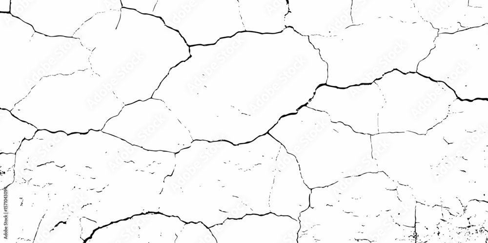 Obraz premium white textured wall with cracks and brick foundation, creating a distressed and some dark spots, textured appearance. it looks aged