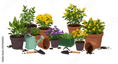 gardening tools and flowers