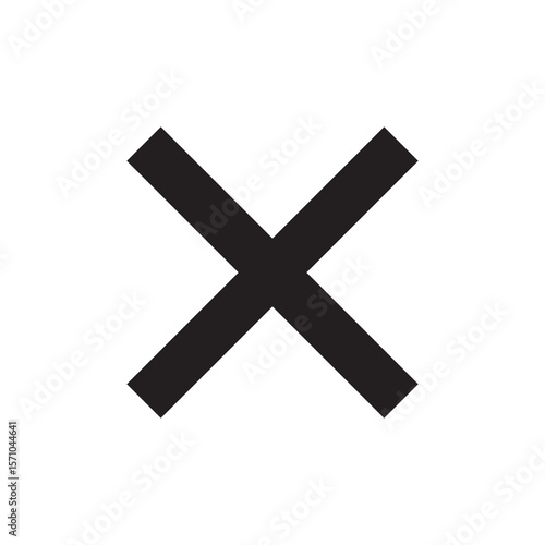 Black cross mark symbol isolated on white background. Error or cancel icon.
