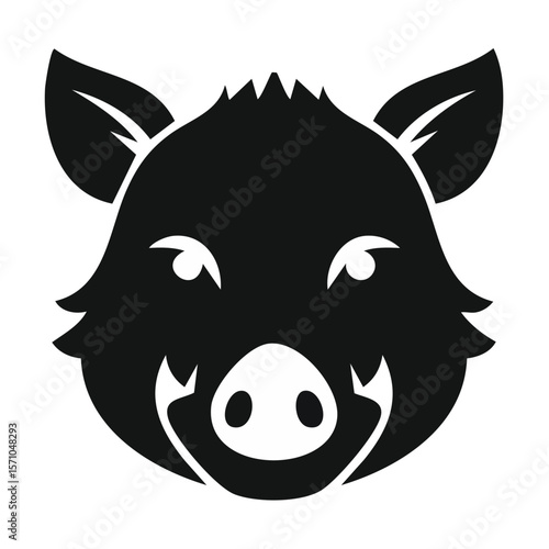 Wild Boar Head Black Glyph Icon (Color Changes Available in SVG)