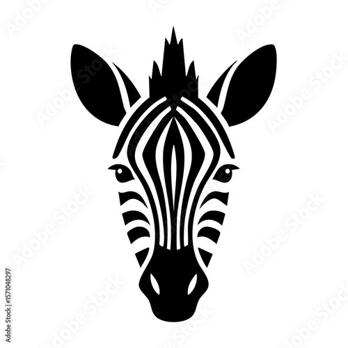 Zebra Head Black Glyph Icon (Color Changes Available in SVG)