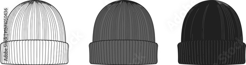 Three beanies in different shades of gray on a white background