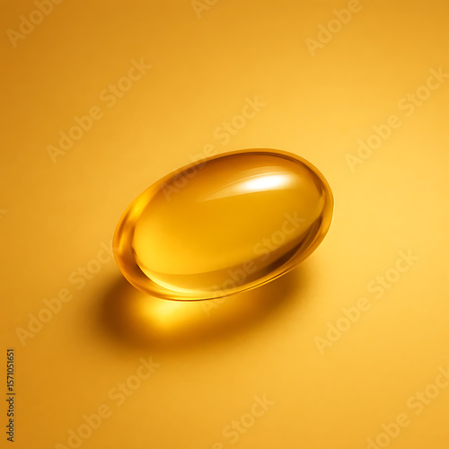 Golden Omega-3 capsule on yellow background