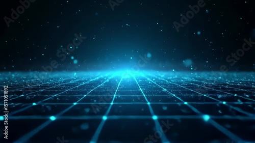 Holographic grid animation with floating data particles