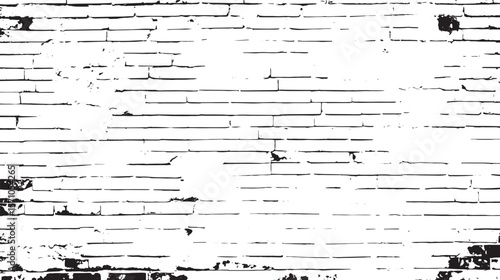 Monochrome image of a brick wall with heavy wear and tear showing a distressed and aged appearance