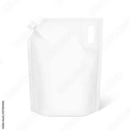 Pouch bag with hole handle mockup. Vector illustration isolated on white background. Front view. Perfect to make final pack shot your product. EPS10.