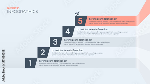Five steps to the goal. Vector infographic template for presentations and the like