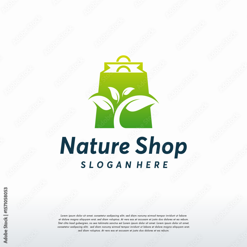 Fototapeta premium Nature Shop logo designs vector, Leaf and Shopping Bag logo