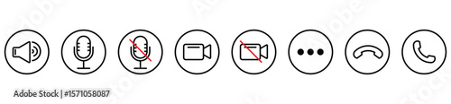 Video and Voice Call Interface Icons – Flat Line Style Communication Symbols Set