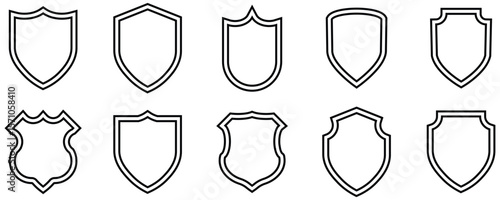 set of shields, shield, shape, protection, vector stock. 