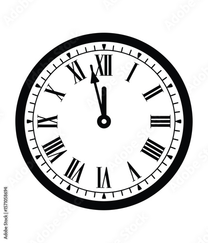 Vintage Roman numeral clock isolated on white background. Old fashion vintage clock front line art vector icon for apps and websites. Vector illustration