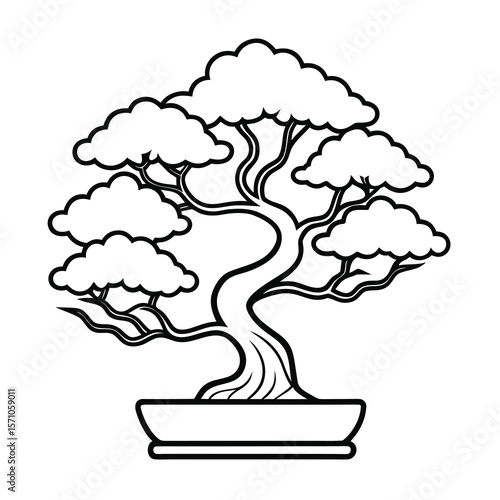 bonsai tree outline vector on white background