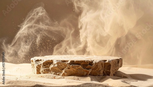 Beige Sand and Stone Platform with Dust Particles