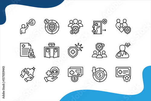 Copayment banner web icon set vector illustration. concept with Deductible, Insurance premium, Prescription drugs, Emergency room, Primary care, Specialist, Outpatient.