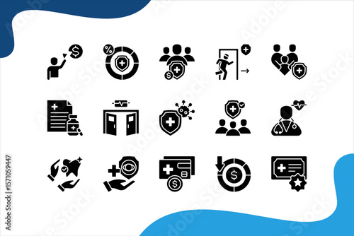 Copayment banner web icon set vector illustration. concept with Deductible, Insurance premium, Prescription drugs, Emergency room, Primary care, Specialist, Outpatient.
