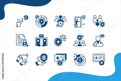 Copayment banner web icon set vector illustration. concept with Deductible, Insurance premium, Prescription drugs, Emergency room, Primary care, Specialist, Outpatient.