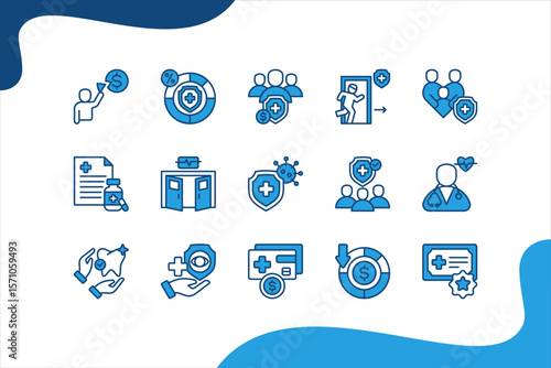 Copayment banner web icon set vector illustration. concept with Deductible, Insurance premium, Prescription drugs, Emergency room, Primary care, Specialist, Outpatient.