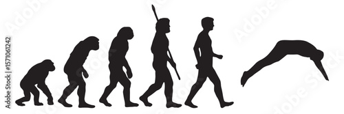 Evolution of the human from Darwin to the swimming. Silhouettes with the different steps of evolution. vector illustration