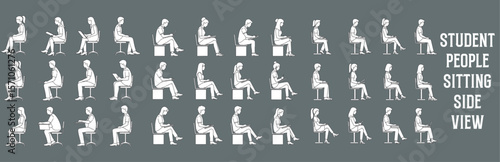 Architectural Drawings Student people sitting vector illustration, side view, human person Minimal style hand drawn. Sections, Elevations, Floor Plans
