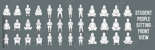 Architectural Drawings Student people sitting vector illustration, front view, human person Minimal style hand drawn. Sections, Elevations, Floor Plans