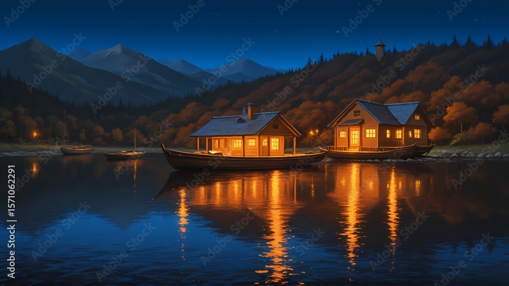 Fototapeta premium Dreamy Lake View Homes: Tranquility by the Water Vol.10