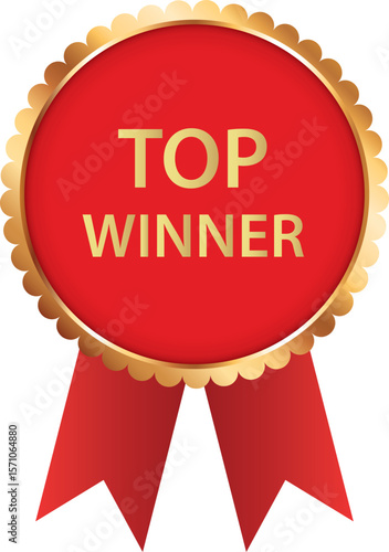 TOP WINNER – red award banner with ribbons