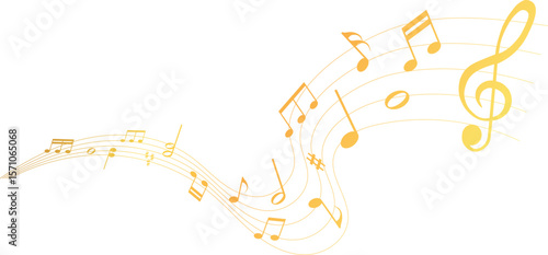 vector illustration of gold colored sheet music - musical notes melody	