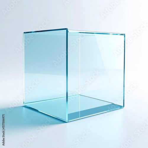 Transparent Glass Cube on Light Blue Background