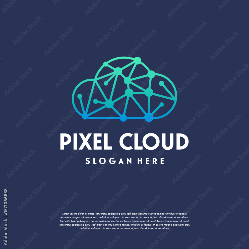 Fototapeta premium Pixel Cloud logo designs concept vector, Cloud Tech logo template, Technology logo symbol icon template