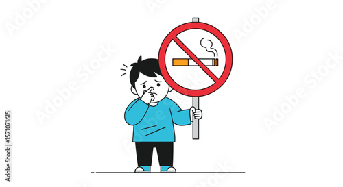Child Holds No Smoking Sign Protecting Health From Secondhand Smoke Exposure Bad Smell