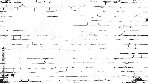 Distressed white brick wall with black grunge texture and visible mortar lines in a high contrast image
