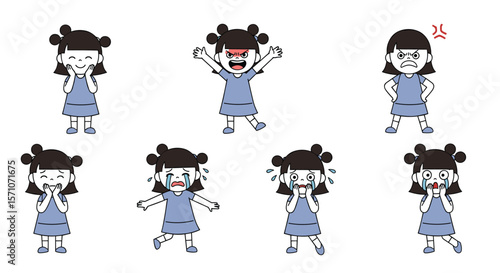 A Little Girl Expresses a Range of Emotions Through Various Facial Expressions and Body Language Poses