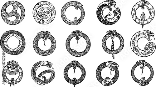 Magic symbol of Ouroboros. Tattoo with snake biting its own tail
