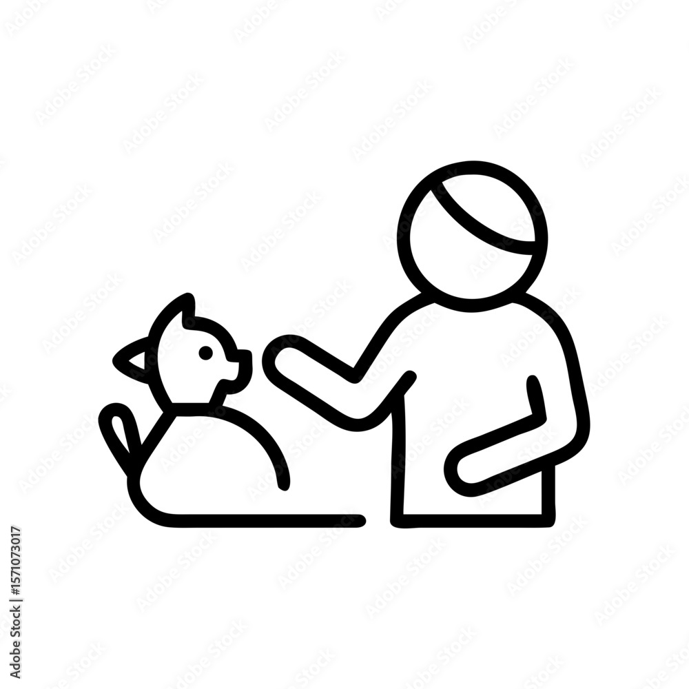 Obraz premium A simple and adorable illustration depicting a person and cat interacting. The bond between them, emphasizing companionship. 
