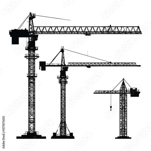 Silhouette of Two Tower Cranes in Operation