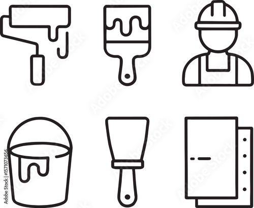 Set of Painter and drywall. icons