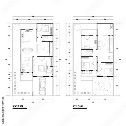 Black and White floor plan of a modern unfurnished house for your design. Suburban house vector blueprint. Architectural background.