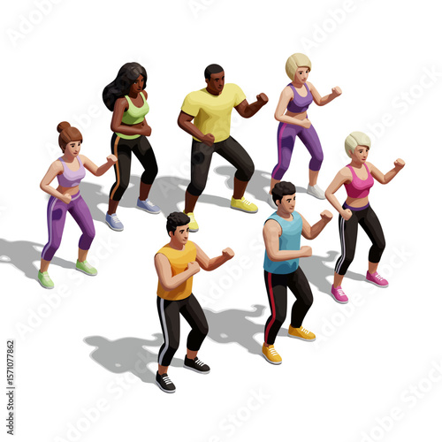 Group Fitness Class in Action: Energetic 3D Exercise Session