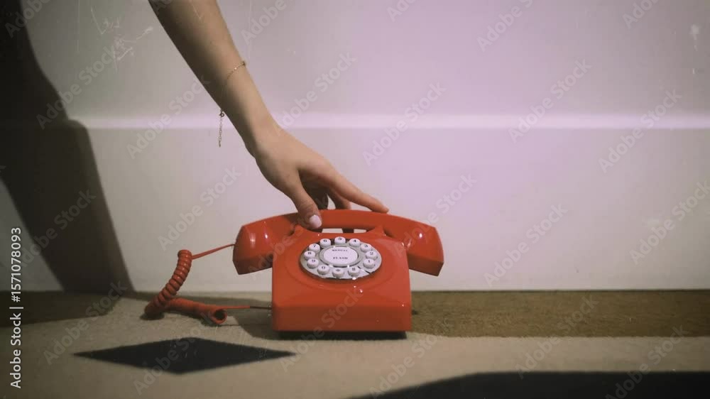 Retro Rotary Phone Being Answered by Hand – Vintage Communication Device and Nostalgic Technology in 4K Ultra HD