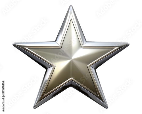 Shiny silver star icon isolated on white background, PNG
