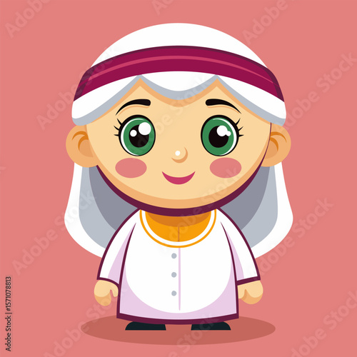 Adorable Cartoon Arab Child in Traditional Clothing