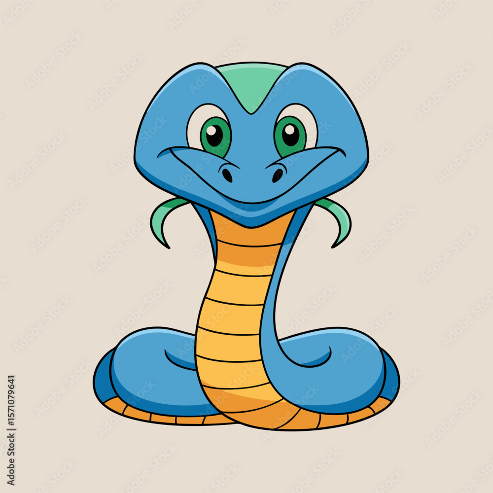 Fototapeta premium Adorable Blue Cobra Cartoon Illustration