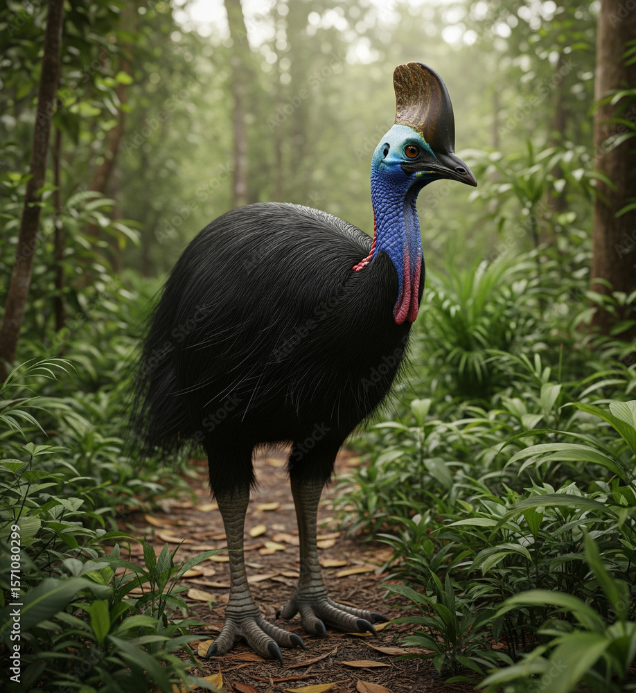 Naklejka premium Majestic Southern Cassowary Standing in the Forest