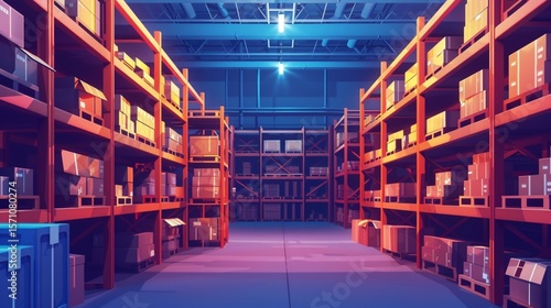 inventory storage warehouse background illustration distribution supply, facility goods, shelving organization inventory storage warehouse background