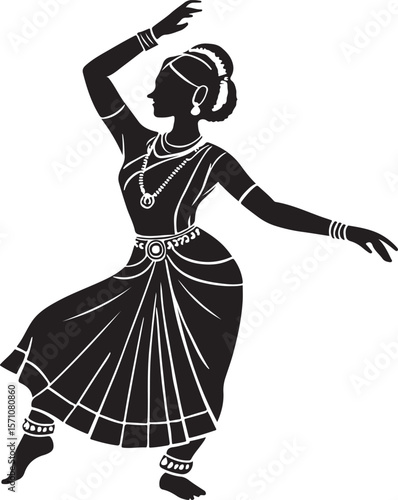 Silhouette of an indian classical dancer performing in traditional attire with grace