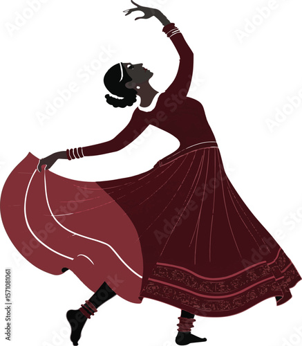 Elegant indian dancer in traditional attire performing graceful movements on white background