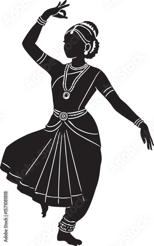 Silhouette of an indian classical dancer performing with graceful elegance in motion