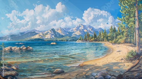 Lake Tahoe Panoramic Beach Landscape