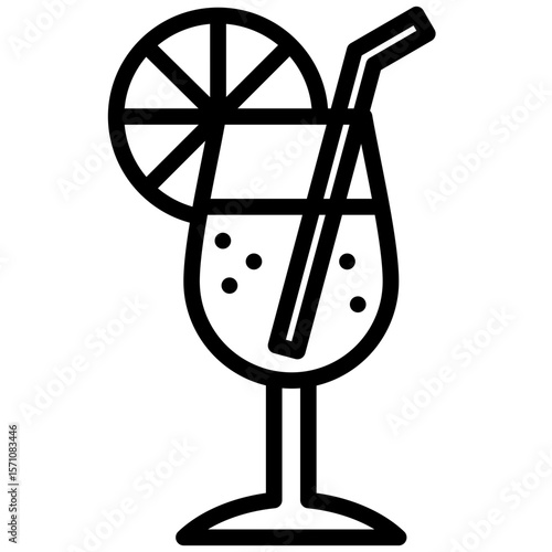 Tropical Cocktail icon, Black And White Outline Icon Symbol